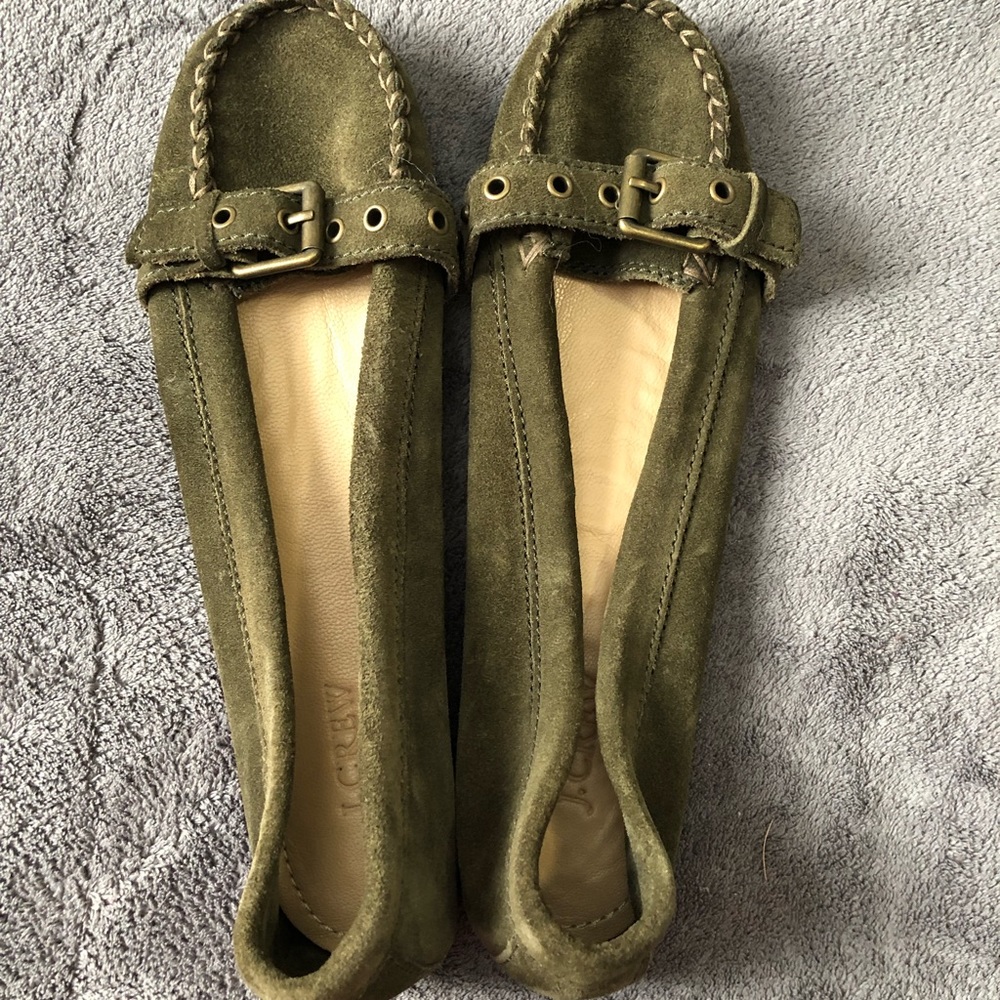 NWOT J. Crew olive suede flats/loafers, 9